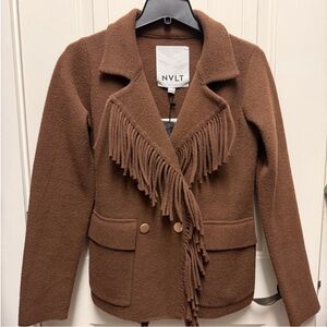 Anthropologie Brown Fringe Wool-Blend Blazer Jacket
